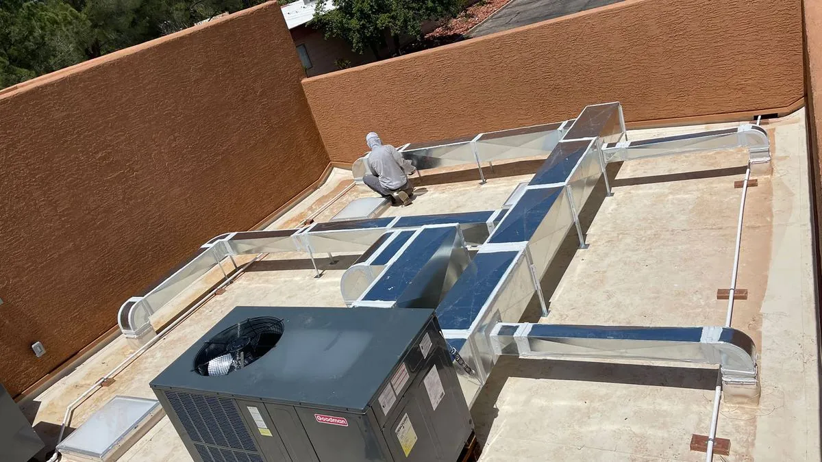 New rooftop HVAC unit and ductwork